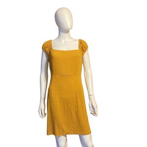 NSR Womens Short Sleeve Stripe Smocked Mini Dress Size XL NWT Mustard Yellow